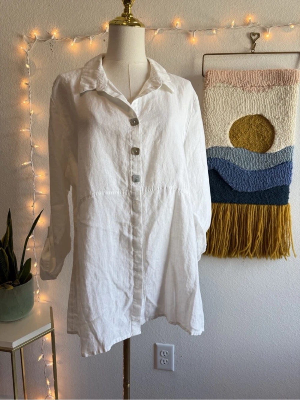 Habitat Shirt Women’s Size Medium Linen Beach Coastal Roll Tab Sleeves Travel
